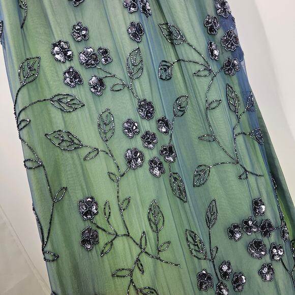 Cache Dress Blue Green y2k Beaded Sequin Embellished Maxi Prom Whims Goth Size M - Picture 3 of 12